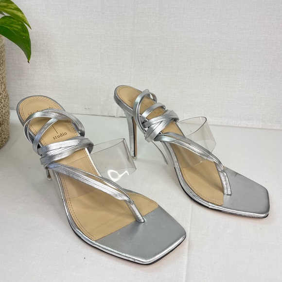 Black Suede Studio Melanie Ankle-Tie Stiletto Thong High Heel‎ Sandals ( G 117) - Picture 7 of 11